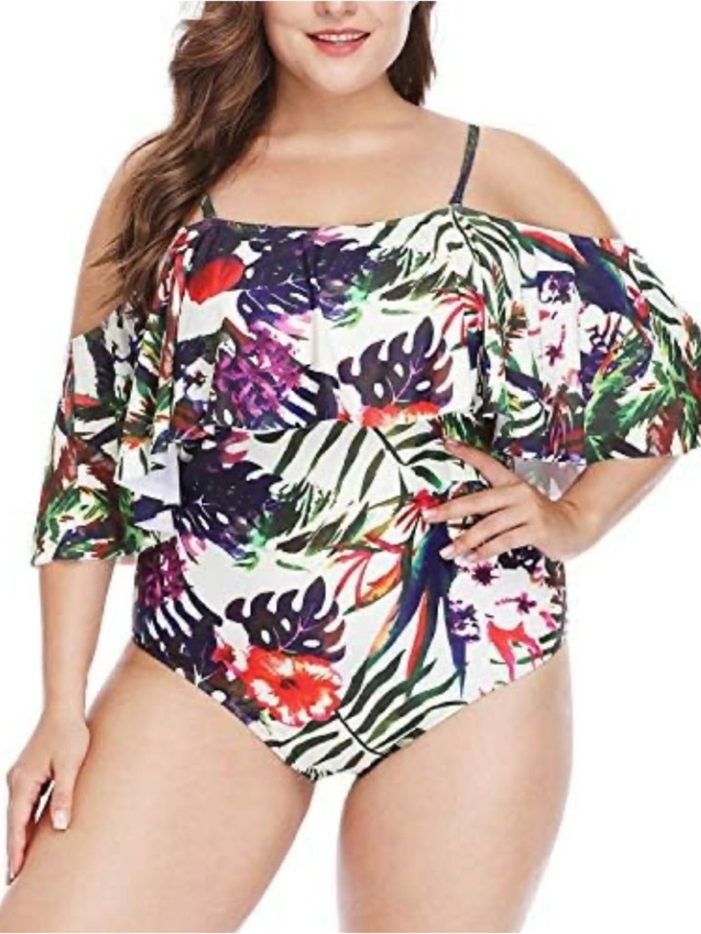 Daci floral tropical one piece swimsuit swim ruffle flouncy xl